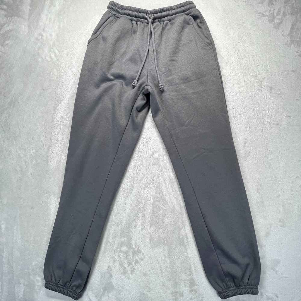 Shein Basics Sweatpants Womens Small Gray Cotton Fleece Cozy Drawstring Waist